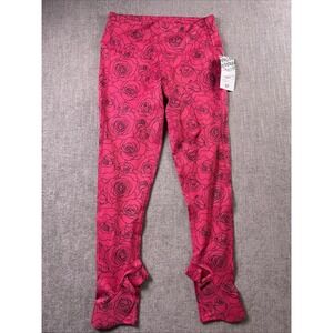 Urban Salvage Ruffle Leggings Women's S Floral Print Red Gym Yoga Running Roses